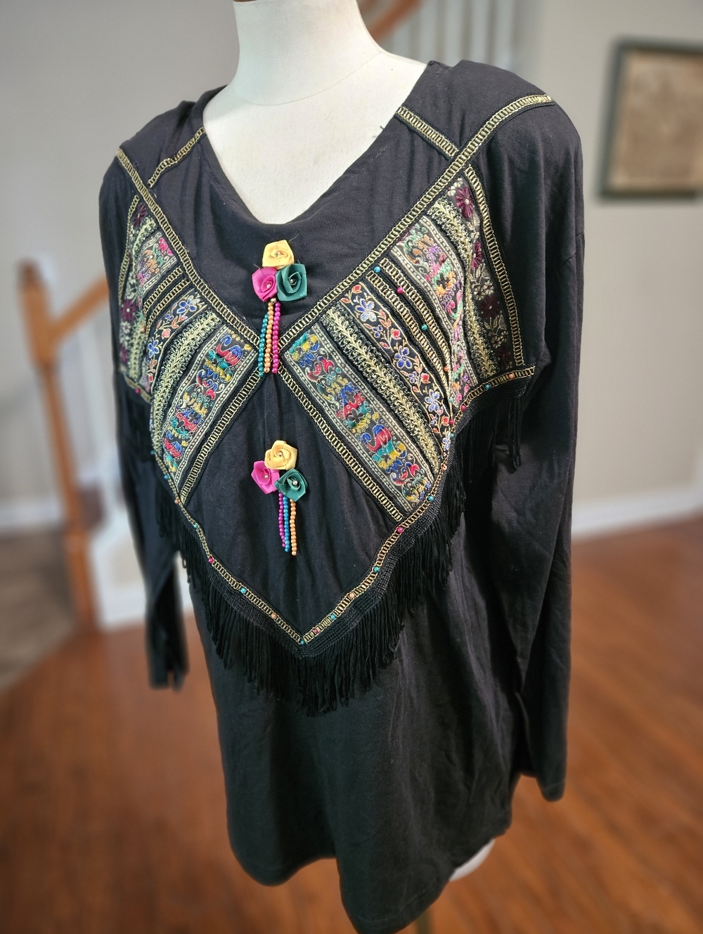 VTG 80s Priority Boho Beaded Tunic Medium